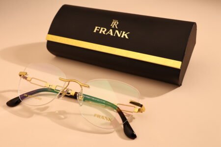 gold rimless eyeglasses